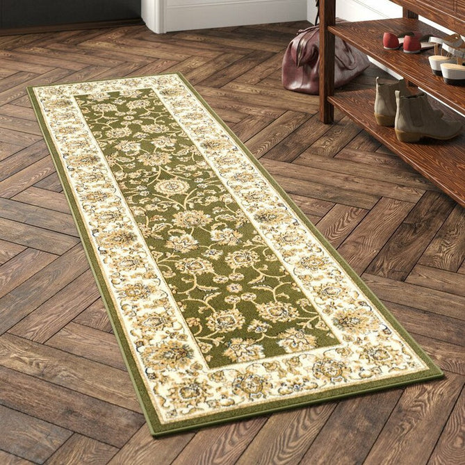 Kendra 3330 G Traditional Persian Classic Floral Vine Bordered Stain-Resistant Green/Sand/Cream Rug-Oriental Weavers-Rug Love - The Most Loved Rug Store