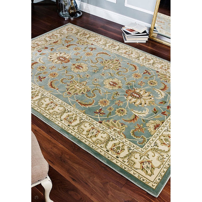 Kendra 45 L Traditional Persian Classic Floral Vine Bordered Stain-Resistant Aqua Green Turquoise Duck Egg Rug-Oriental Weavers-Rug Love - The Most Loved Rug Store