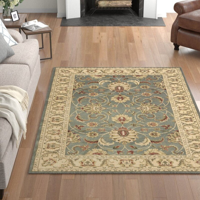 Kendra 45 L Traditional Persian Classic Floral Vine Bordered Stain-Resistant Aqua Green Turquoise Duck Egg Rug-Oriental Weavers-Rug Love - The Most Loved Rug Store