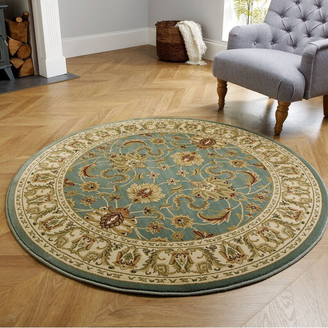 Kendra 45 L Traditional Persian Classic Floral Vine Bordered Stain-Resistant Aqua Green Turquoise Duck Egg Rug-Oriental Weavers-Rug Love - The Most Loved Rug Store