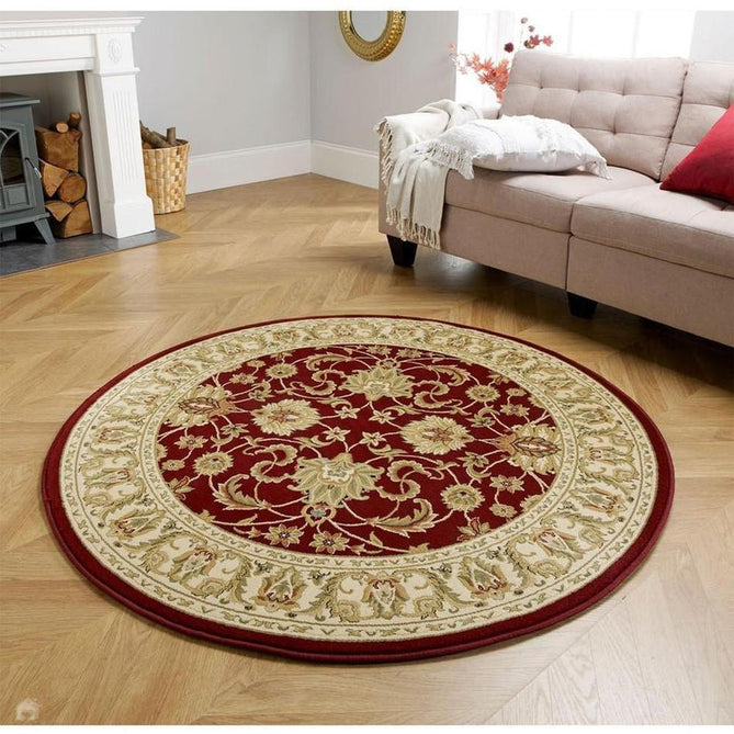 Kendra 45 M Traditional Persian Classic Floral Vine Bordered Stain-Resistant Red Round Rug-Oriental Weavers-Rug Love - The Most Loved Rug Store