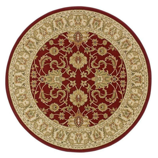 Kendra 45 M Traditional Persian Classic Floral Vine Bordered Stain-Resistant Red Round Rug-Oriental Weavers-Rug Love - The Most Loved Rug Store