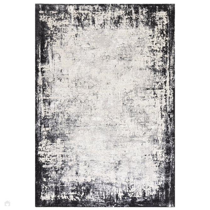 Kuza Border Modern Abstract Distressed Textured Soft-Touch Light Grey/Charcoal Rug-Asiatic Carpets-Rug Love - The Most Loved Rug Store