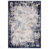 Kuza Border Modern Abstract Distressed Textured Soft-Touch Navy/Light Grey/Cream Rug