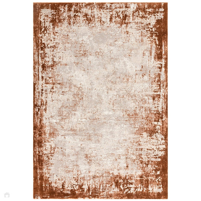 Kuza Border Modern Abstract Distressed Textured Soft-Touch Terracotta/Light Grey Rug-Asiatic Carpets-Rug Love - The Most Loved Rug Store