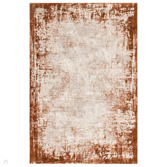 Kuza Border Modern Abstract Distressed Textured Soft-Touch Terracotta/Light Grey Rug-Asiatic Carpets-Rug Love - The Most Loved Rug Store