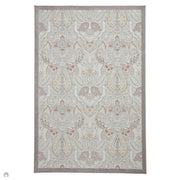 Laurence Llewelyn-Bowen Damask Modern Floral Ornate Abstract Border Metallic Shimmer Hi-Lo Textured Soft-Touch Polyester Flat-Pile Pearl/Grey Rug