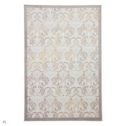 Laurence Llewelyn-Bowen Imperial Modern Floral Ornate Abstract Border Metallic Shimmer Hi-Lo Textured Soft-Touch Polyester Flat-Pile Pearl/Grey Rug