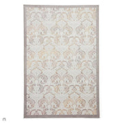 Laurence Llewelyn-Bowen Imperial Modern Floral Ornate Abstract Border Metallic Shimmer Hi-Lo Textured Soft-Touch Polyester Flat-Pile Pearl/Grey Rug