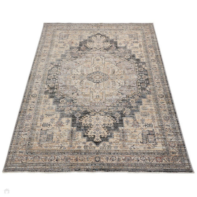 Legacy LEG01 Traditional Persian Medallion Border Soft-Touch Short Pile Polyester Flatweave Charcoal/Cream Rug-Concept Looms-Rug Love - The Most Loved Rug Store