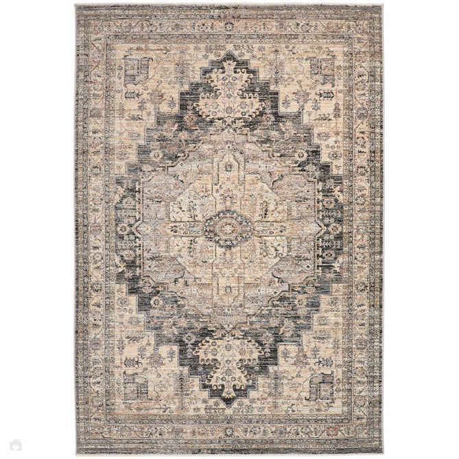 Legacy LEG01 Traditional Persian Medallion Border Soft-Touch Short Pile Polyester Flatweave Charcoal/Cream Rug-Concept Looms-Rug Love - The Most Loved Rug Store