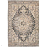 Legacy LEG01 Traditional Persian Medallion Border Soft-Touch Short Pile Polyester Flatweave Charcoal/Cream Rug