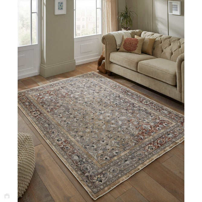 Legacy LEG03 Traditional Persian Medallion Border Soft-Touch Short Pile Polyester Flatweave Beige/Rust Rug-Concept Looms-Rug Love - The Most Loved Rug Store