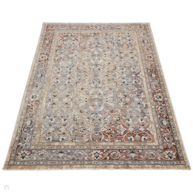 Legacy LEG03 Traditional Persian Medallion Border Soft-Touch Short Pile Polyester Flatweave Beige/Rust Rug-Concept Looms-Rug Love - The Most Loved Rug Store