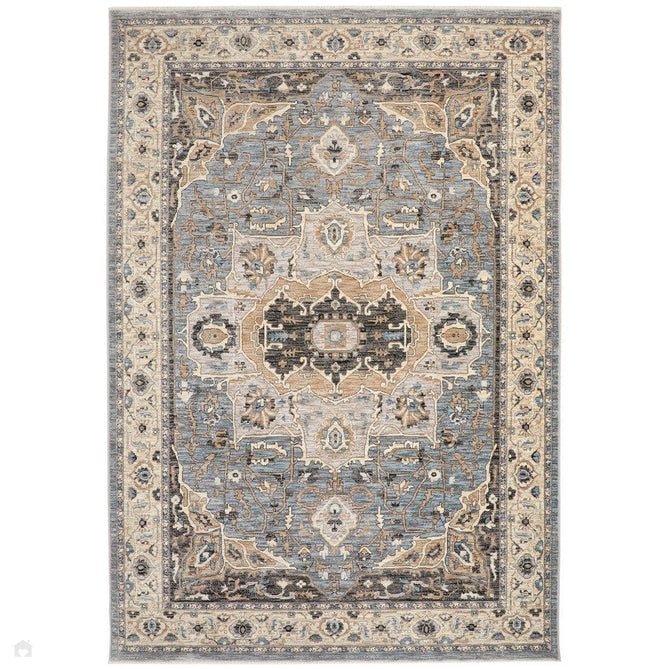 Legacy LEG04 Traditional Persian Medallion Border Soft-Touch Short Pile Polyester Flatweave Blue/Beige Rug-Concept Looms-Rug Love - The Most Loved Rug Store