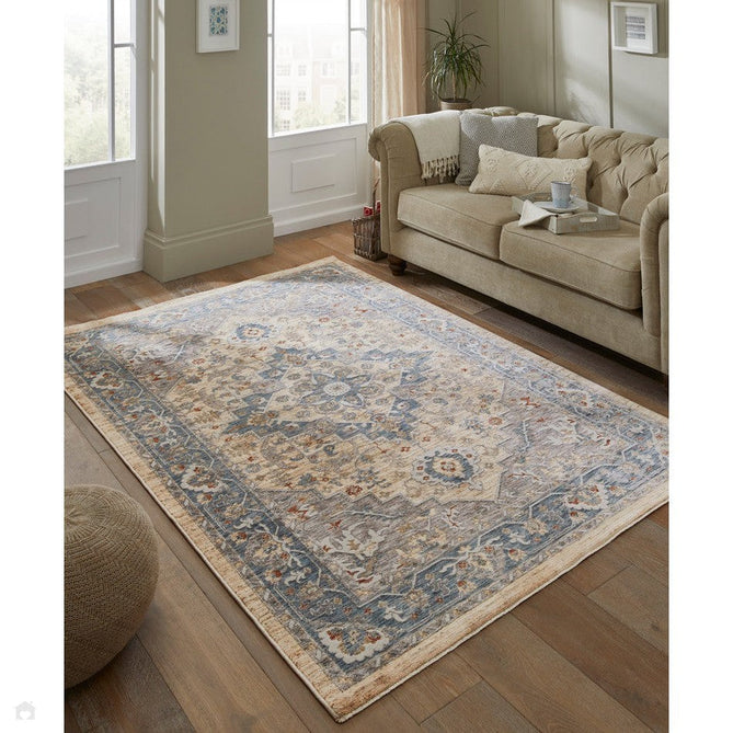 Legacy LEG07 Traditional Persian Medallion Border Soft-Touch Short Pile Polyester Flatweave Blue/Cream Rug-Concept Looms-Rug Love - The Most Loved Rug Store