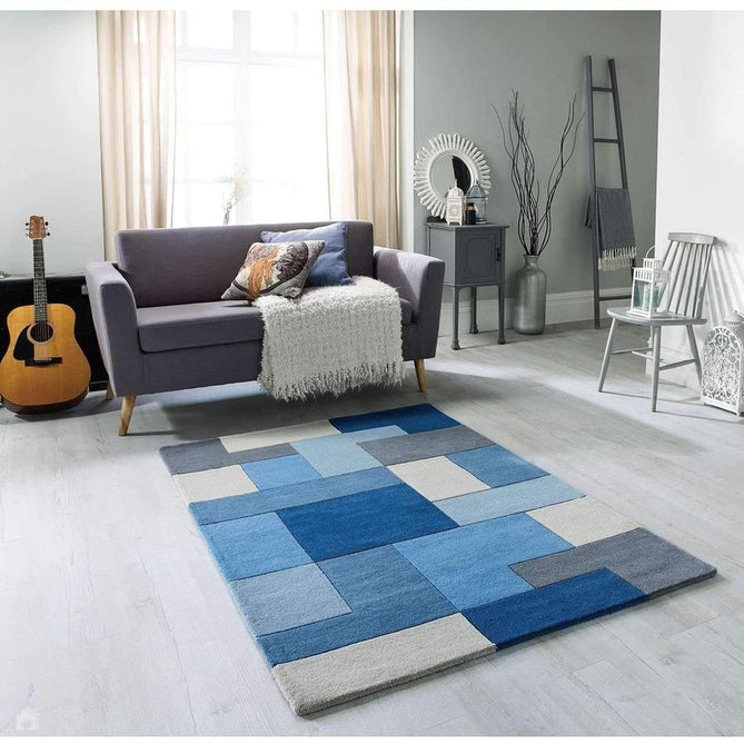 Lexus Modern Geometric Blocks Hand-Woven Carved Wool Blue/Grey/White Rug-Oriental Weavers-Rug Love - The Most Loved Rug Store