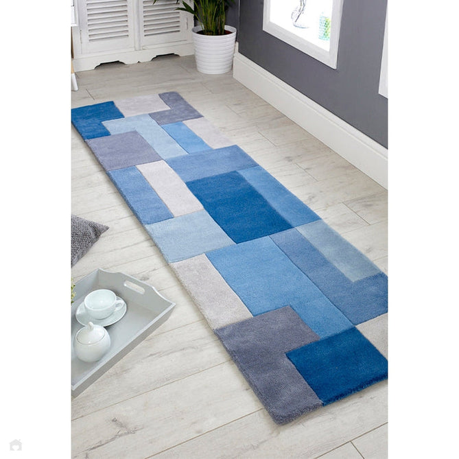 Lexus Modern Geometric Blocks Hand-Woven Carved Wool Blue/Grey/White Rug-Oriental Weavers-Rug Love - The Most Loved Rug Store