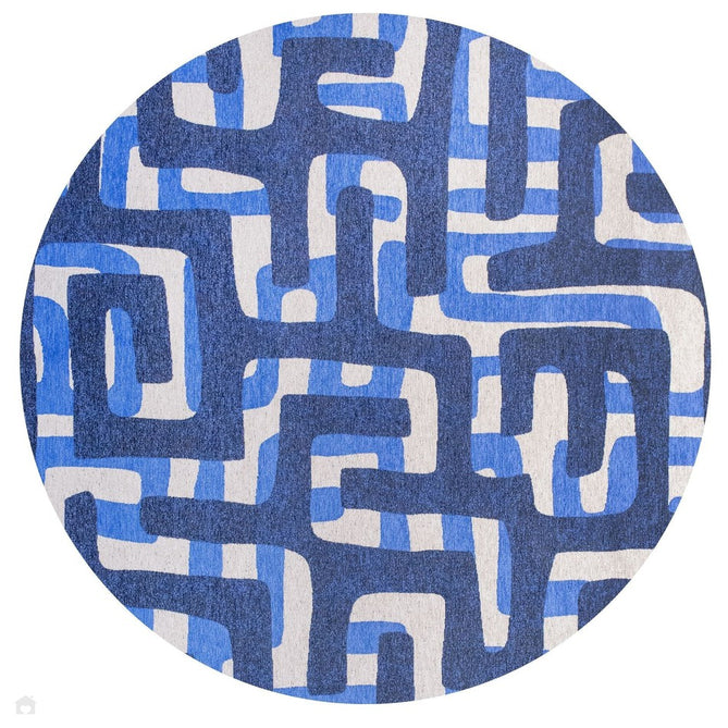 Louis De Poortere Craft Kuba 9336 Ultramarine Washable Polyester Flatweave Round Eco-Rug-Louis De Poortere-Rug Love - The Most Loved Rug Store