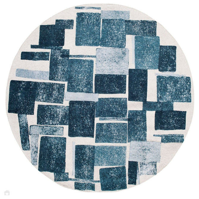 Louis De Poortere Craft Lucia 9355 Ice Blue Washable Polyester Flatweave Round Eco-Rug-Louis De Poortere-Rug Love - The Most Loved Rug Store