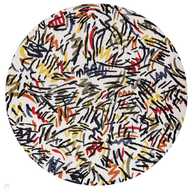 Louis De Poortere Gallery Graffito 9144 Street Graph Washable Polyester Flatweave Round Eco-Rug-Louis De Poortere-Rug Love - The Most Loved Rug Store