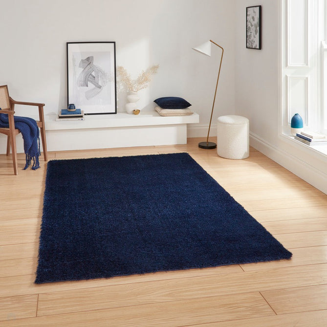 Lux Plain Plush Super-Soft Silky Shimmer Polyester Shaggy Navy Blue Rug-Think Rugs-Rug Love - The Most Loved Rug Store