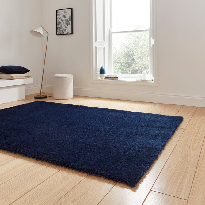 Lux Plain Plush Super-Soft Silky Shimmer Polyester Shaggy Navy Blue Rug-Think Rugs-Rug Love - The Most Loved Rug Store