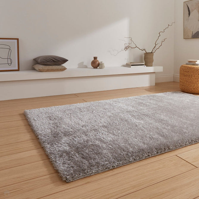 Lux Plain Plush Super-Soft Silky Shimmer Polyester Shaggy Silver Rug-Think Rugs-Rug Love - The Most Loved Rug Store