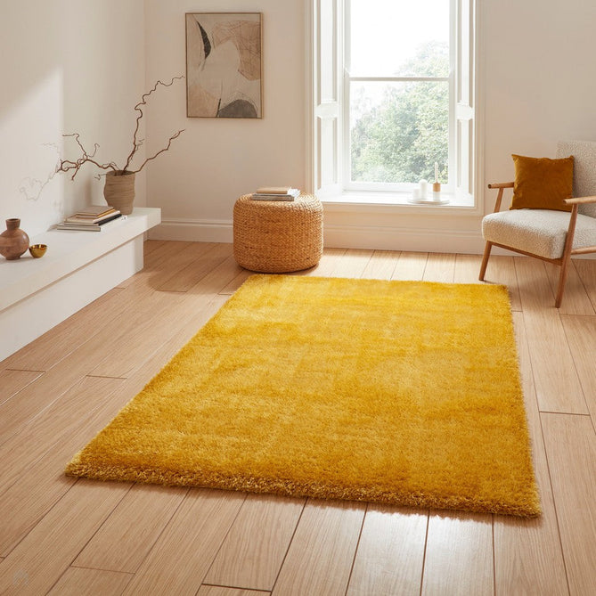 Lux Plain Plush Super-Soft Silky Shimmer Polyester Shaggy Yellow Rug-Think Rugs-Rug Love - The Most Loved Rug Store