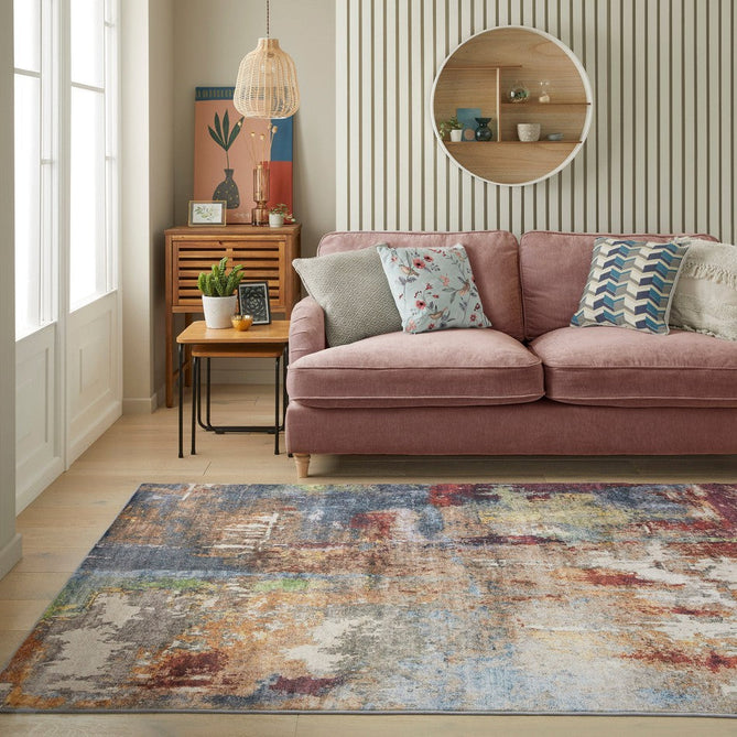 Lux Washable LUModern Abstract Distressed Soft-Touch Silky Smooth Faux Rabbit Fur Polyester Flatweave Multicolour Rug-Concept Looms-Rug Love - The Most Loved Rug Store