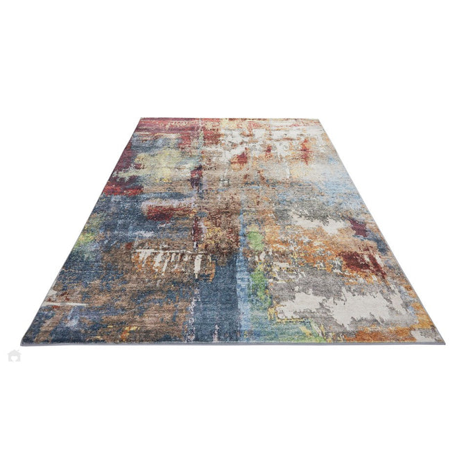 Lux Washable LUModern Abstract Distressed Soft-Touch Silky Smooth Faux Rabbit Fur Polyester Flatweave Multicolour Rug-Concept Looms-Rug Love - The Most Loved Rug Store