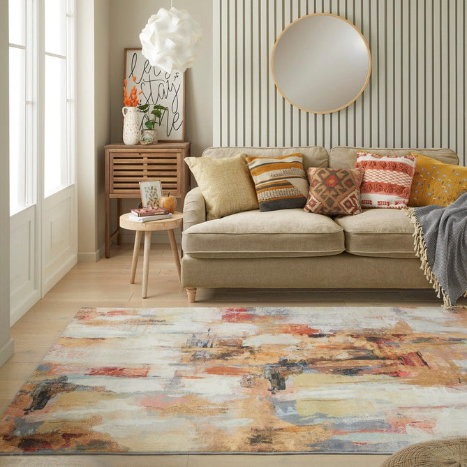 Lux Washable LUX03 Modern Abstract Distressed Soft-Touch Silky Smooth Faux Rabbit Fur Polyester Flatweave Beige/Multicolour Rug-Concept Looms-Rug Love - The Most Loved Rug Store