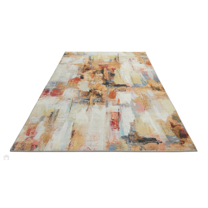 Lux Washable LUX03 Modern Abstract Distressed Soft-Touch Silky Smooth Faux Rabbit Fur Polyester Flatweave Beige/Multicolour Rug-Concept Looms-Rug Love - The Most Loved Rug Store