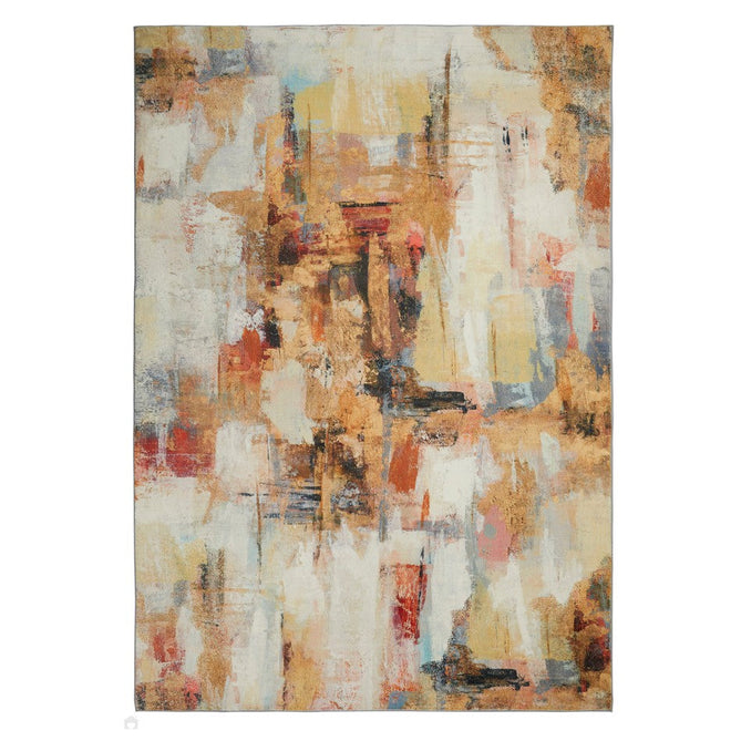 Lux Washable LUX03 Modern Abstract Distressed Soft-Touch Silky Smooth Faux Rabbit Fur Polyester Flatweave Beige/Multicolour Rug-Concept Looms-Rug Love - The Most Loved Rug Store