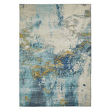 Lux Washable LUX04 Modern Abstract Distressed Soft-Touch Silky Smooth Faux Rabbit Fur Polyester Flatweave Blue/Gold Rug