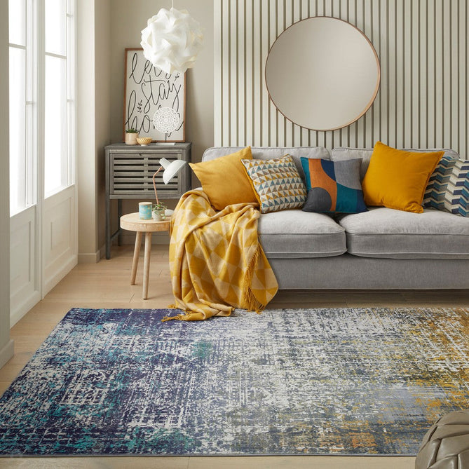 Lux Washable LUX06 Modern Abstract Distressed Soft-Touch Silky Smooth Faux Rabbit Fur Polyester Flatweave Blue/Copper Rug-Concept Looms-Rug Love - The Most Loved Rug Store