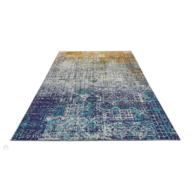 Lux Washable LUX06 Modern Abstract Distressed Soft-Touch Silky Smooth Faux Rabbit Fur Polyester Flatweave Blue/Copper Rug-Concept Looms-Rug Love - The Most Loved Rug Store