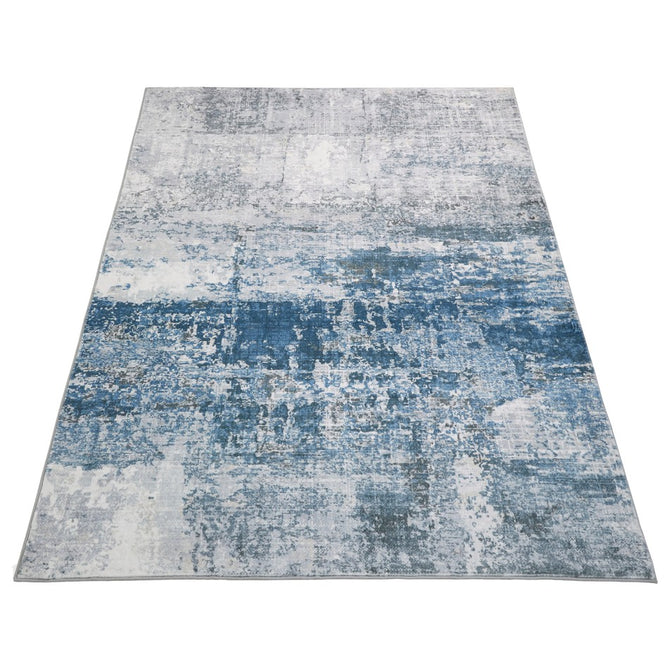 Lux Washable LUX07 Modern Abstract Distressed Soft-Touch Silky Smooth Faux Rabbit Fur Polyester Flatweave Ivory/Blue Rug-Concept Looms-Rug Love - The Most Loved Rug Store