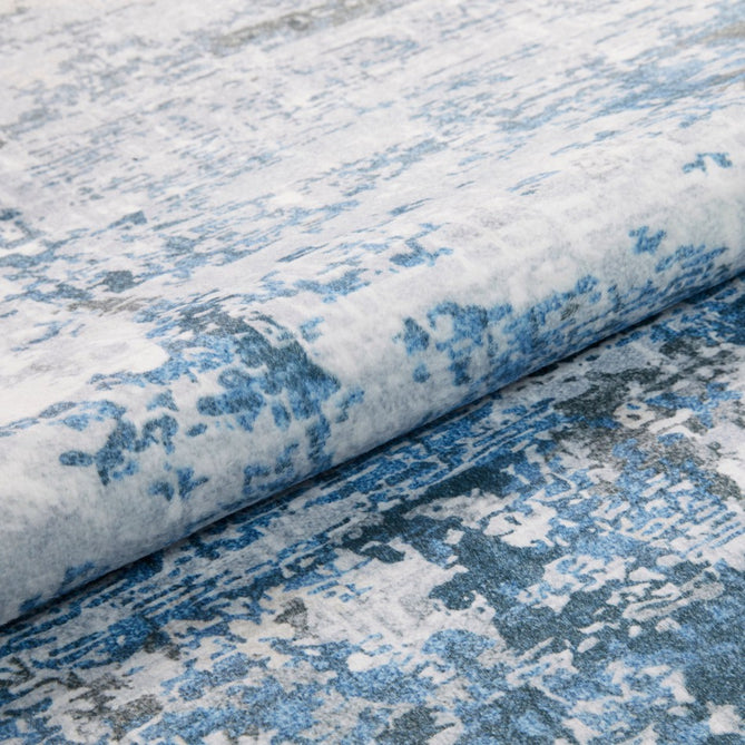 Lux Washable LUX07 Modern Abstract Distressed Soft-Touch Silky Smooth Faux Rabbit Fur Polyester Flatweave Ivory/Blue Rug-Concept Looms-Rug Love - The Most Loved Rug Store