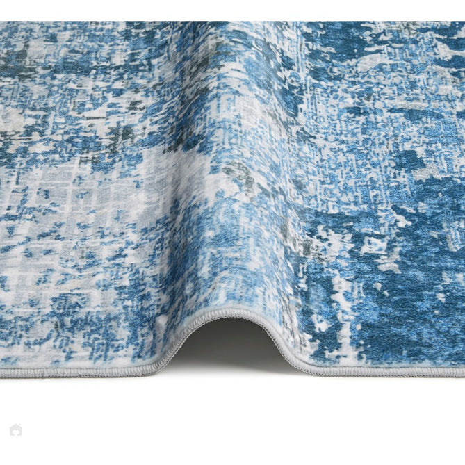 Lux Washable LUX07 Modern Abstract Distressed Soft-Touch Silky Smooth Faux Rabbit Fur Polyester Flatweave Ivory/Blue Rug-Concept Looms-Rug Love - The Most Loved Rug Store