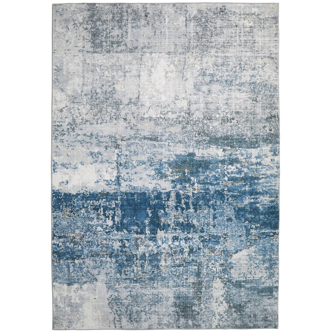 Lux Washable LUX07 Modern Abstract Distressed Soft-Touch Silky Smooth Faux Rabbit Fur Polyester Flatweave Ivory/Blue Rug-Concept Looms-Rug Love - The Most Loved Rug Store