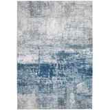 Lux Washable LUX07 Modern Abstract Distressed Soft-Touch Silky Smooth Faux Rabbit Fur Polyester Flatweave Ivory/Blue Rug