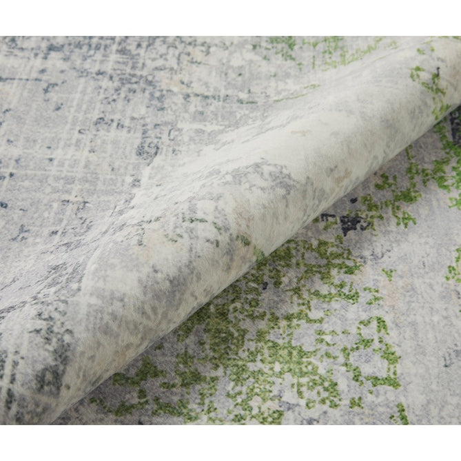 Lux Washable LUX08 Modern Abstract Distressed Soft-Touch Silky Smooth Faux Rabbit Fur Polyester Flatweave Ivory/Green Rug-Concept Looms-Rug Love - The Most Loved Rug Store