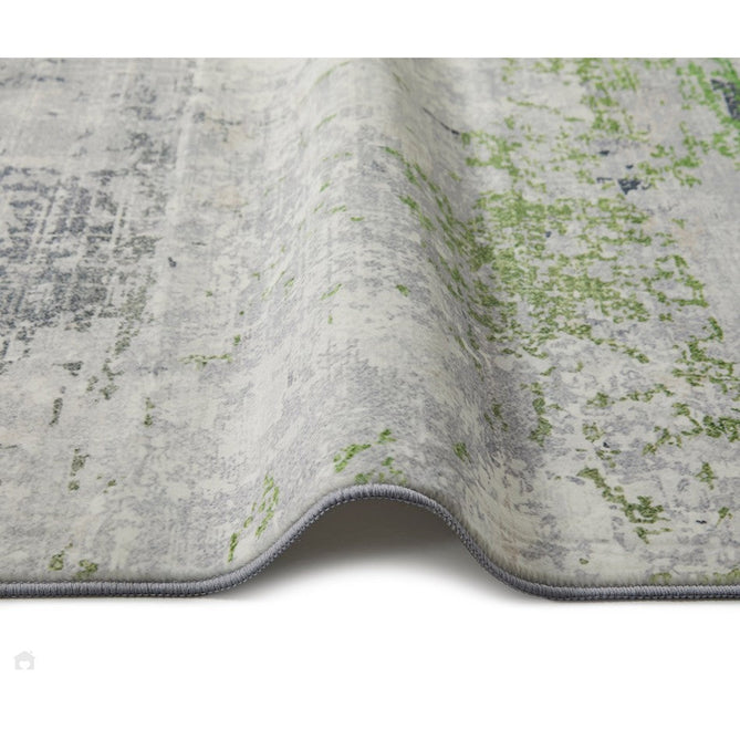 Lux Washable LUX08 Modern Abstract Distressed Soft-Touch Silky Smooth Faux Rabbit Fur Polyester Flatweave Ivory/Green Rug-Concept Looms-Rug Love - The Most Loved Rug Store