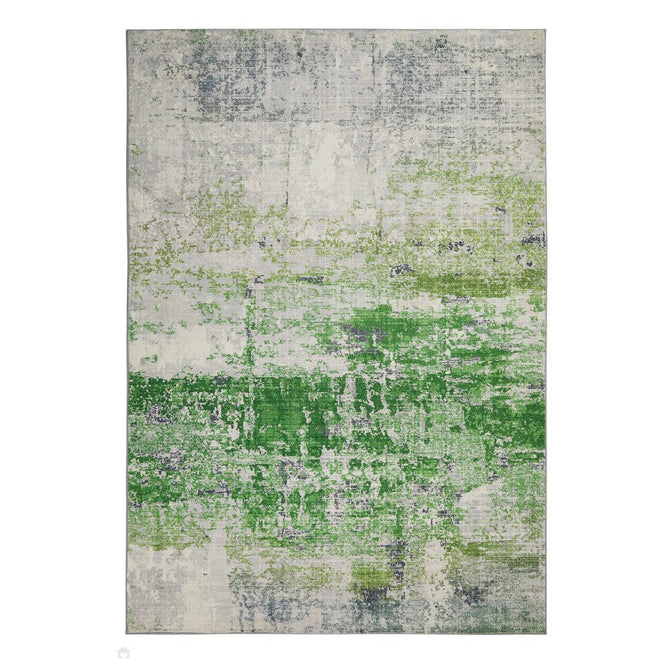 Lux Washable LUX08 Modern Abstract Distressed Soft-Touch Silky Smooth Faux Rabbit Fur Polyester Flatweave Ivory/Green Rug-Concept Looms-Rug Love - The Most Loved Rug Store