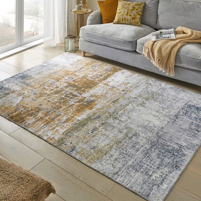 Lux Washable LUX09 Modern Abstract Distressed Soft-Touch Silky Smooth Faux Rabbit Fur Polyester Flatweave Ivory/Gold Rug-Concept Looms-Rug Love - The Most Loved Rug Store