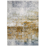 Lux Washable LUX09 Modern Abstract Distressed Soft-Touch Silky Smooth Faux Rabbit Fur Polyester Flatweave Ivory/Gold Rug