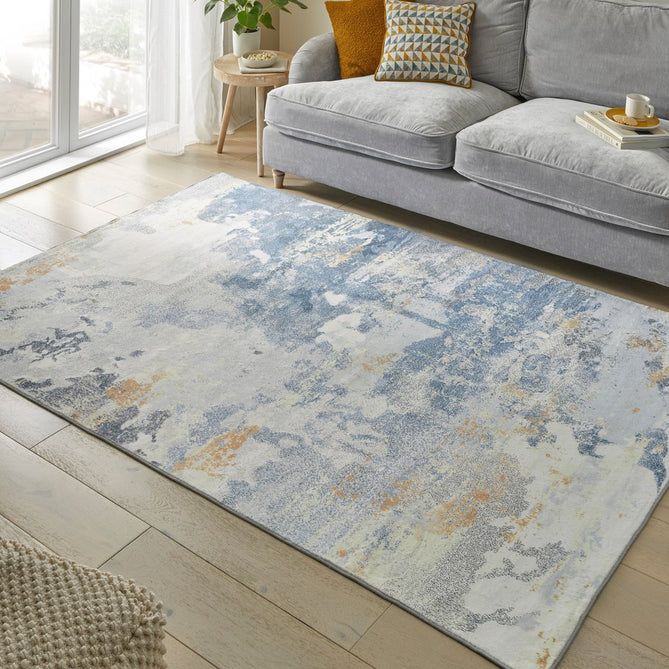 Lux Washable LUX10 Modern Abstract Distressed Soft-Touch Silky Smooth Faux Rabbit Fur Polyester Flatweave Grey/Yellow Rug-Concept Looms-Rug Love - The Most Loved Rug Store