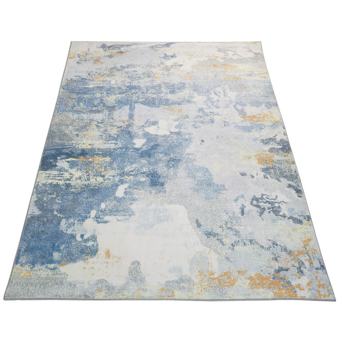 Lux Washable LUX10 Modern Abstract Distressed Soft-Touch Silky Smooth Faux Rabbit Fur Polyester Flatweave Grey/Yellow Rug-Concept Looms-Rug Love - The Most Loved Rug Store