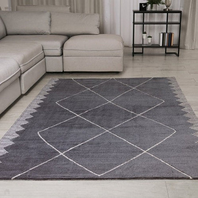 Mason Diamond Modern Tribal Super Soft Carved Hi-Low Rib Textured Black/Grey/Cream Rug-Asiatic Carpets-Rug Love - The Most Loved Rug Store